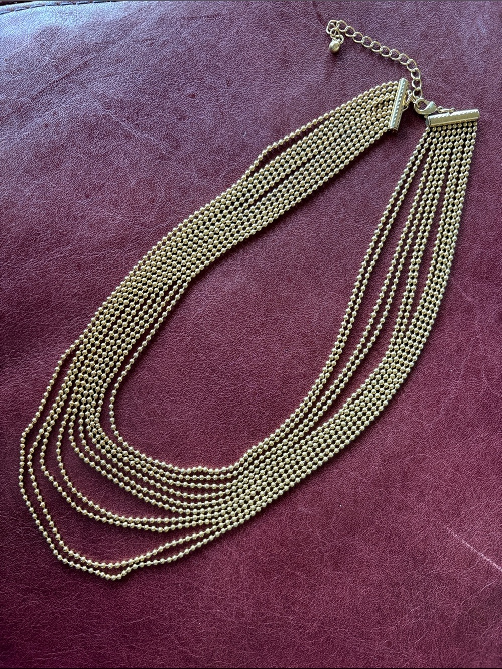 Vintage Gold Tone Ball Bead Cascade 20-inch 10-strand Necklace w/lobster clasp
